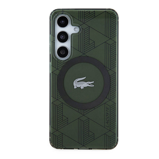 Galaxy S24 Kılıf Lacoste Orjinal Lisanslı M-safe Şarj Özellikli Çift Katmanlı Timsah Logolu Blend Monogram Kapak Haki