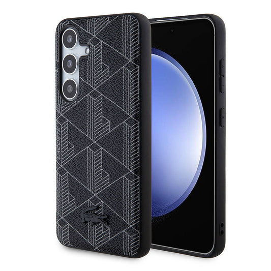 Galaxy S24 Kılıf Lacoste Orjinal Lisanslı M-safe Şarj Özellikli PU Deri Görünümlü Karışık Monogram Desenli Kapak Lacivert