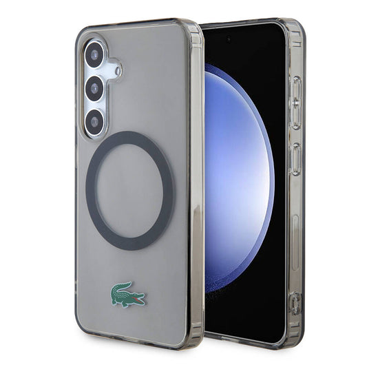 Galaxy S24 Kılıf Lacoste Orjinal Lisanslı M-safe Şarj Özellikli Transparan Timsah Logo Baskılı Kapak Siyah