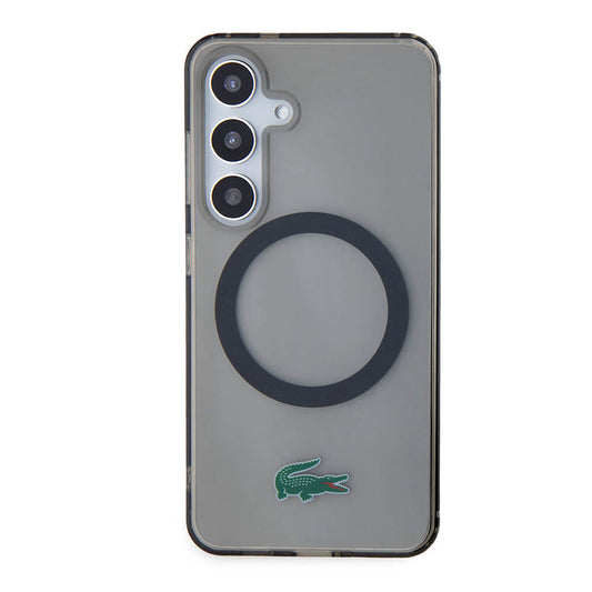 Galaxy S24 Kılıf Lacoste Orjinal Lisanslı M-safe Şarj Özellikli Transparan Timsah Logo Baskılı Kapak Siyah