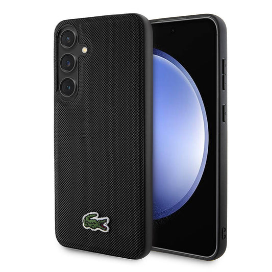 Galaxy S24 Kılıf Lacoste Orjinal Lisanslı PU Pike Desenli Arka Yüzey İkonik Timsah Dokuma Logolu Kapak Siyah