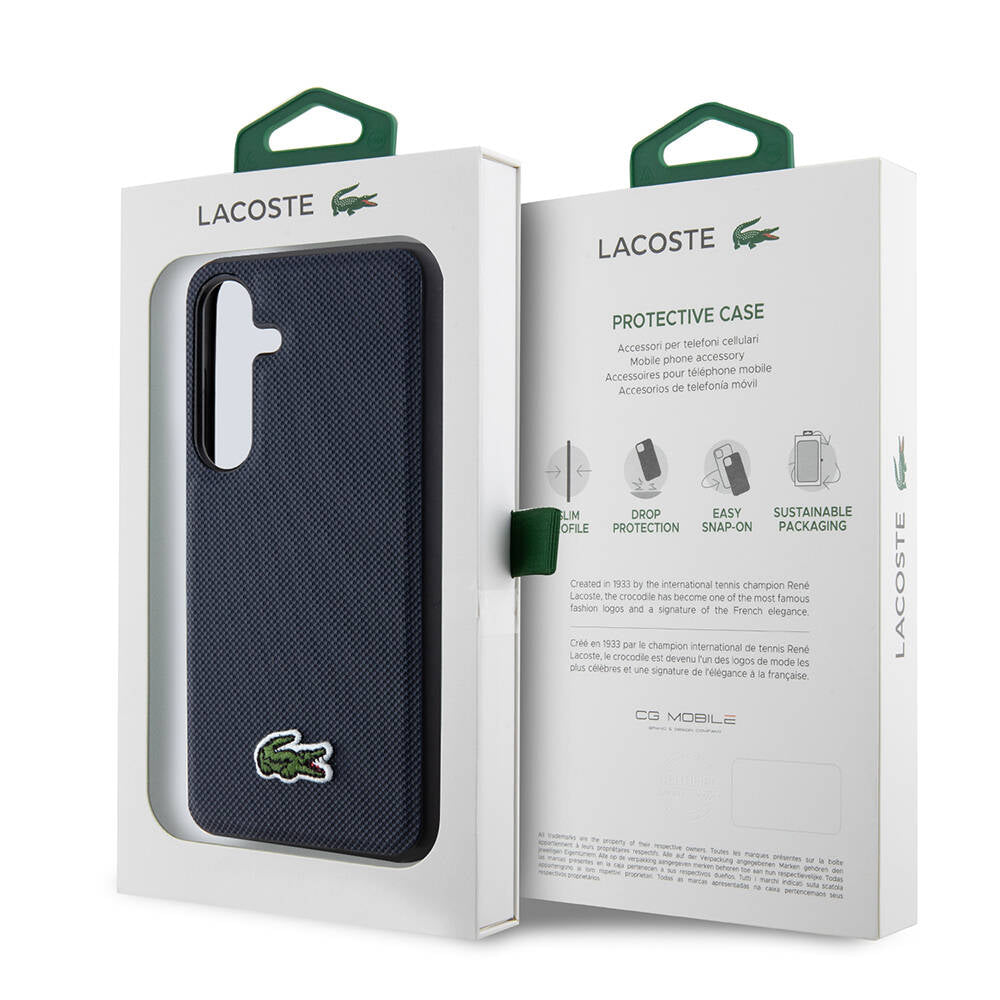 Galaxy S24 Kılıf Lacoste Orjinal Lisanslı PU Pike Desenli Arka Yüzey İkonik Timsah Dokuma Logolu Kapak Lacivert