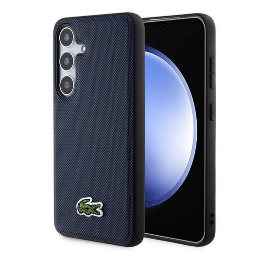 Galaxy S24 Kılıf Lacoste Orjinal Lisanslı PU Pike Desenli Arka Yüzey İkonik Timsah Dokuma Logolu Kapak Lacivert