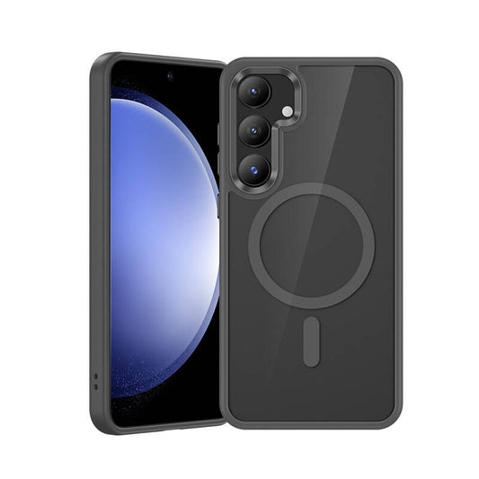 Galaxy S24 Kılıf M-safe Şarj Özellikli Şeffaf Arka Yüzey Benks MagClap TPU Çerçeve Kapak Gri