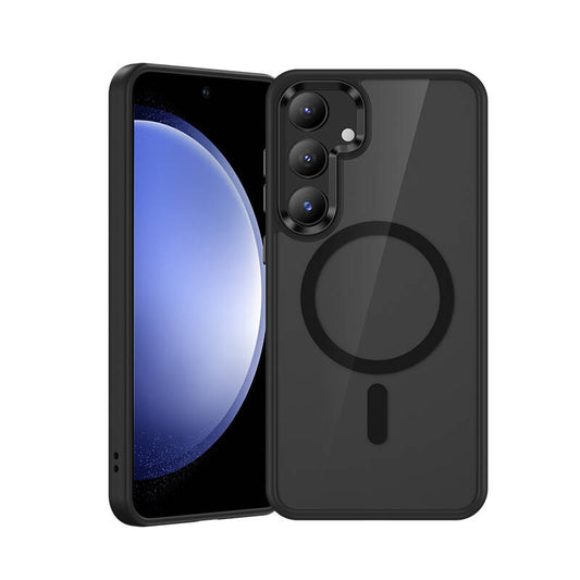 Galaxy S24 Kılıf M-safe Şarj Özellikli Şeffaf Arka Yüzey Benks MagClap TPU Çerçeve Kapak Siyah