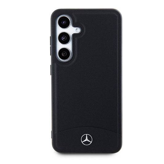 Galaxy S24 Kılıf Mercedes Benz Orjinal Lisanslı M-safe Şarj Özellikli Deri Dokumalı Sade Kapak Siyah