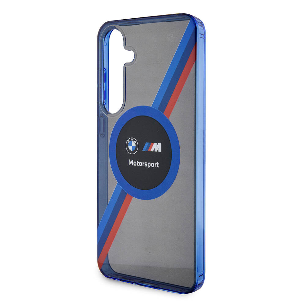 Galaxy S24 Plus Kılıf BMW Orjinal Lisanslı M Logolu Üç Renk Çizgili Motorsport Circle Kapak Siyah