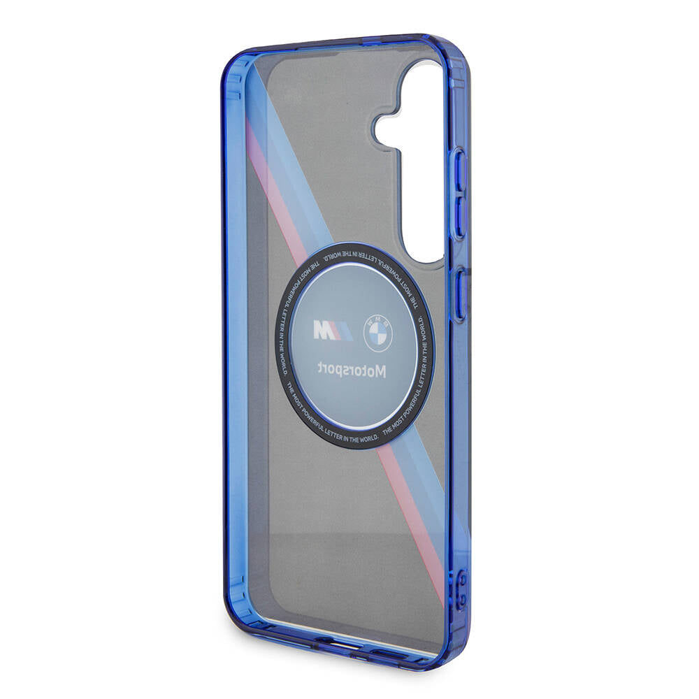 Galaxy S24 Plus Kılıf BMW Orjinal Lisanslı M Logolu Üç Renk Çizgili Motorsport Circle Kapak Siyah