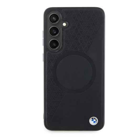 Galaxy S24 Plus Kılıf BMW Orjinal Lisanslı M-safe Şarj Özellikli Yarım Dokulu Circle Leather Kapak Siyah