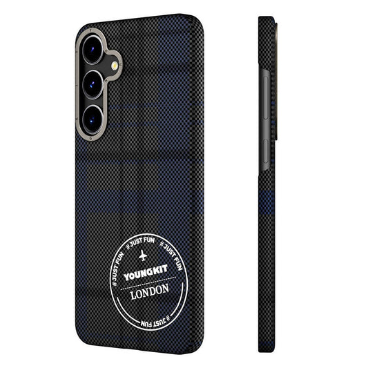 Galaxy S24 Plus Kılıf Ekose Desenli Youngkit Gezhi Serisi Kapak Mavi