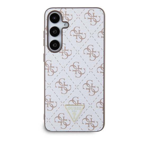 Galaxy S24 Plus Kılıf Guess Orjinal Lisanslı PU Üçgen Logo 4G Desenli Kapak Beyaz