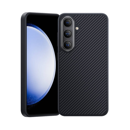 Galaxy S24 Plus Kılıf Karbon Fiber M-safe Şarj Özellikli Benks Hybrid ArmorPro 600D Kevlar Kapak Siyah