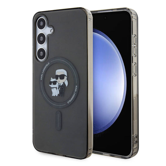 Galaxy S24 Plus Kılıf Karl Lagerfeld Orjinal Lisanslı M-safe Şarj Özellikli Karl & Choupette IML Baskılı Kapak Siyah