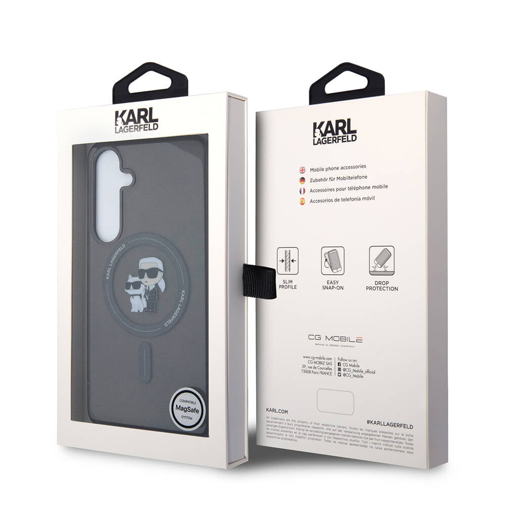 Galaxy S24 Plus Kılıf Karl Lagerfeld Orjinal Lisanslı M-safe Şarj Özellikli Karl & Choupette IML Baskılı Kapak Siyah