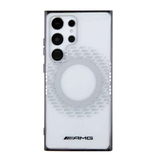Galaxy S24 Ultra Kılıf AMG Orjinal Lisanslı M-safe Şarj Özellikli Eşkenar Dörtgen Desenli Transparan Kapak Renksiz