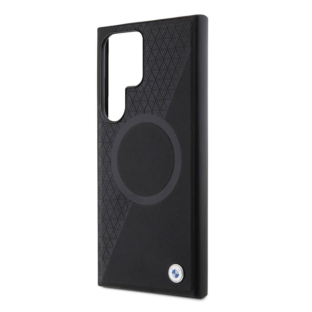 Galaxy S24 Ultra Kılıf BMW Orjinal Lisanslı M-safe Şarj Özellikli Yarım Dokulu Circle Leather Kapak Siyah