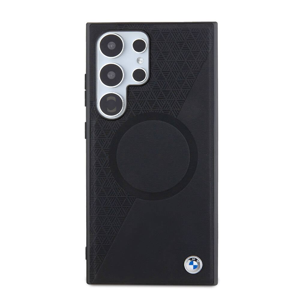 Galaxy S24 Ultra Kılıf BMW Orjinal Lisanslı M-safe Şarj Özellikli Yarım Dokulu Circle Leather Kapak Siyah