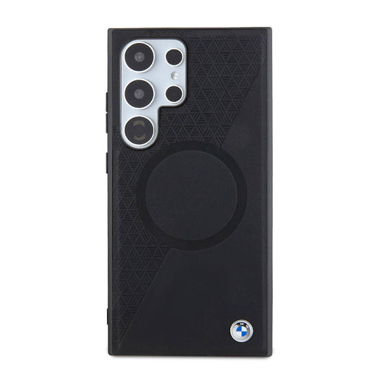 Galaxy S24 Ultra Kılıf BMW Orjinal Lisanslı M-safe Şarj Özellikli Yarım Dokulu Circle Leather Kapak Siyah