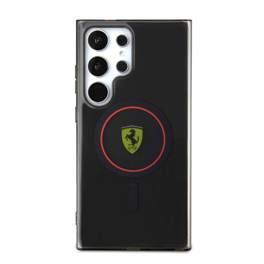 Galaxy S24 Ultra Kılıf Ferrari Orjinal Lisanslı M-safe Şarj Özellikli Füme İç Yüzey Circle Line Kapak Siyah