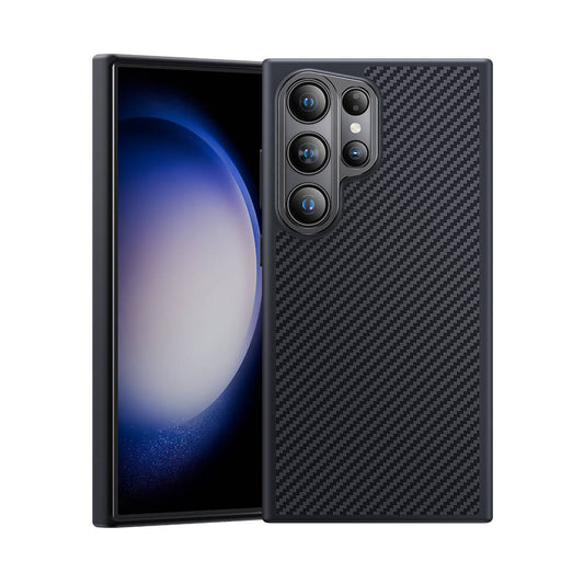 Galaxy S24 Ultra Kılıf Karbon Fiber M-safe Şarj Özellikli Benks Hybrid ArmorPro 600D Kevlar Kapak Siyah