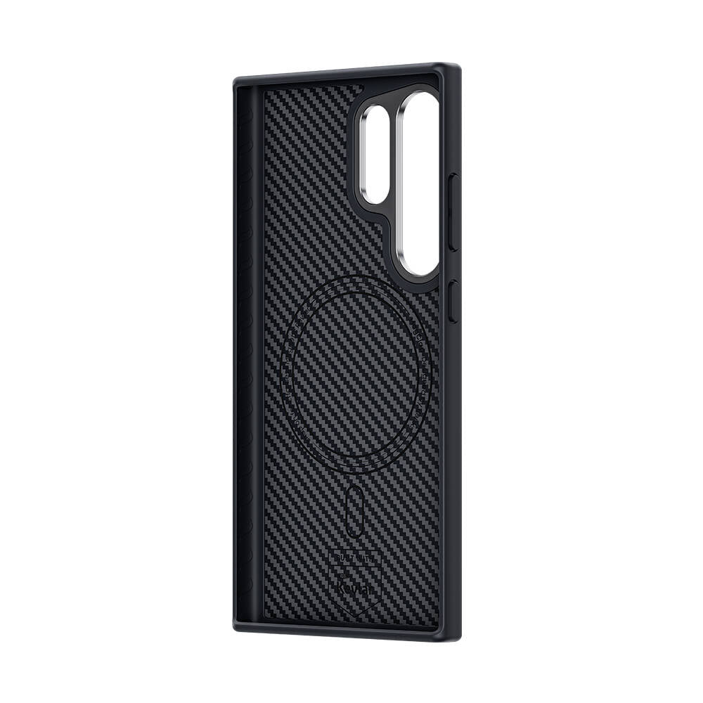Galaxy S24 Ultra Kılıf Karbon Fiber M-safe Şarj Özellikli Benks Hybrid ArmorPro 600D Kevlar Kapak Siyah