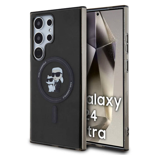 Galaxy S24 Ultra Kılıf Karl Lagerfeld Orjinal Lisanslı M-safe Şarj Özellikli Karl & Choupette IML Baskılı Kapak Siyah