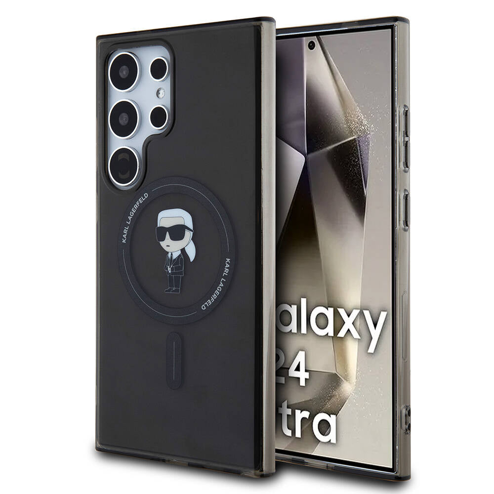 Galaxy S24 Ultra Kılıf Karl Lagerfeld Orjinal Lisanslı M-safe Şarj Özellikli Karl Head IML Baskılı Kapak Siyah