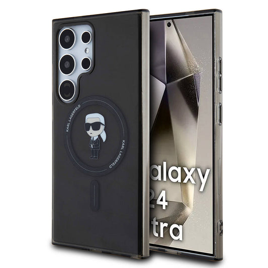Galaxy S24 Ultra Kılıf Karl Lagerfeld Orjinal Lisanslı M-safe Şarj Özellikli Karl Head IML Baskılı Kapak Siyah