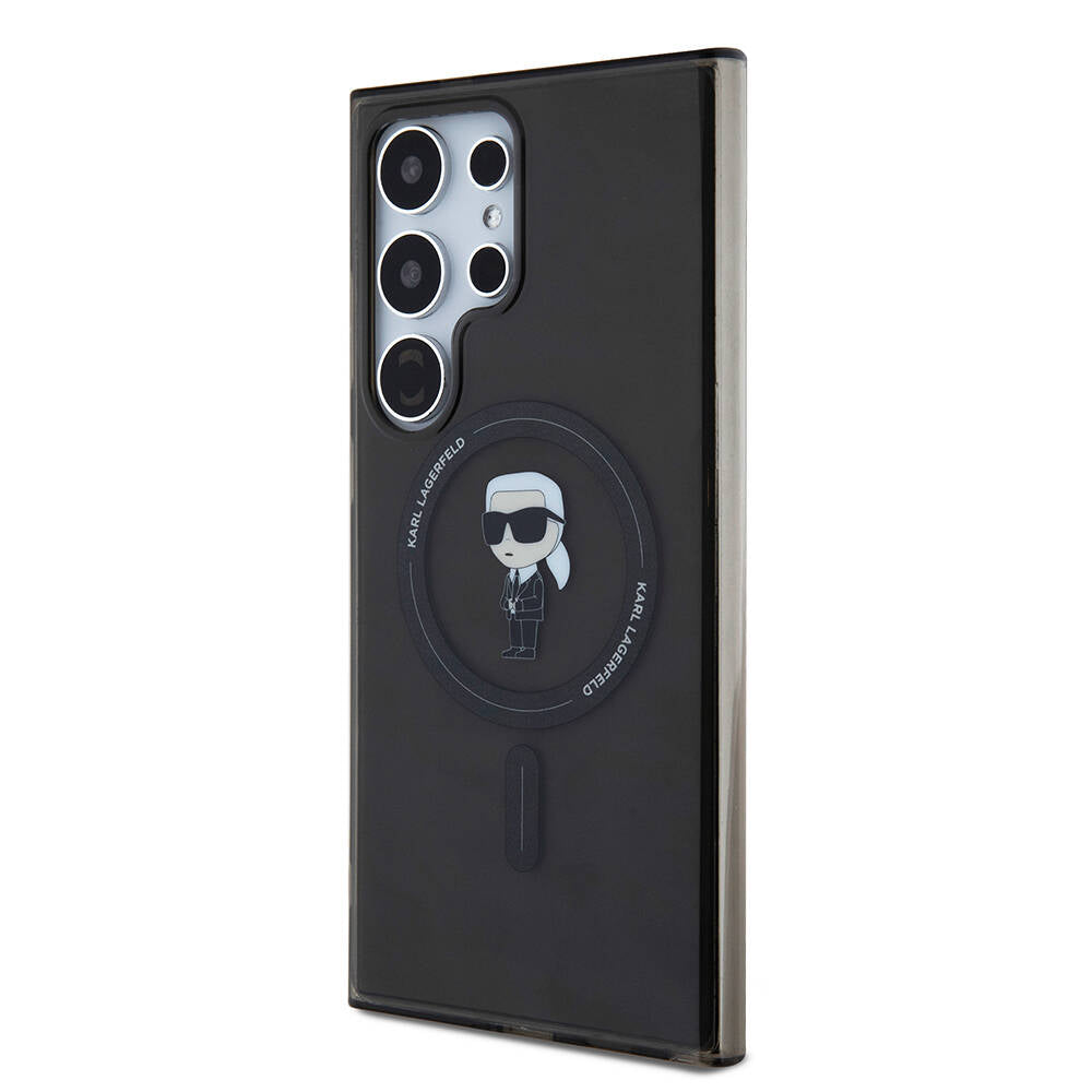 Galaxy S24 Ultra Kılıf Karl Lagerfeld Orjinal Lisanslı M-safe Şarj Özellikli Karl Head IML Baskılı Kapak Siyah