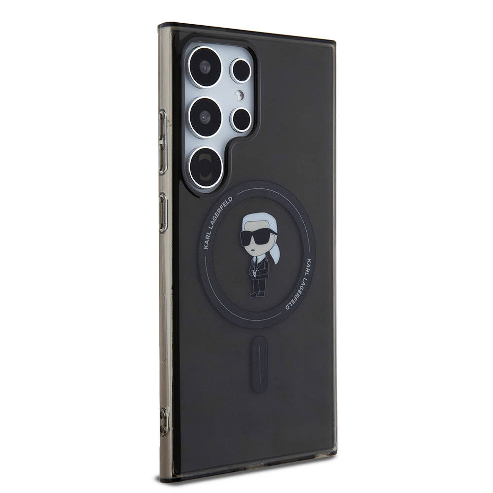 Galaxy S24 Ultra Kılıf Karl Lagerfeld Orjinal Lisanslı M-safe Şarj Özellikli Karl Head IML Baskılı Kapak Siyah