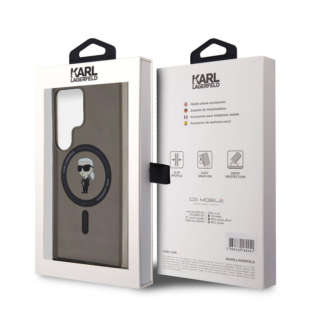 Galaxy S24 Ultra Kılıf Karl Lagerfeld Orjinal Lisanslı M-safe Şarj Özellikli Karl Head IML Baskılı Kapak Siyah