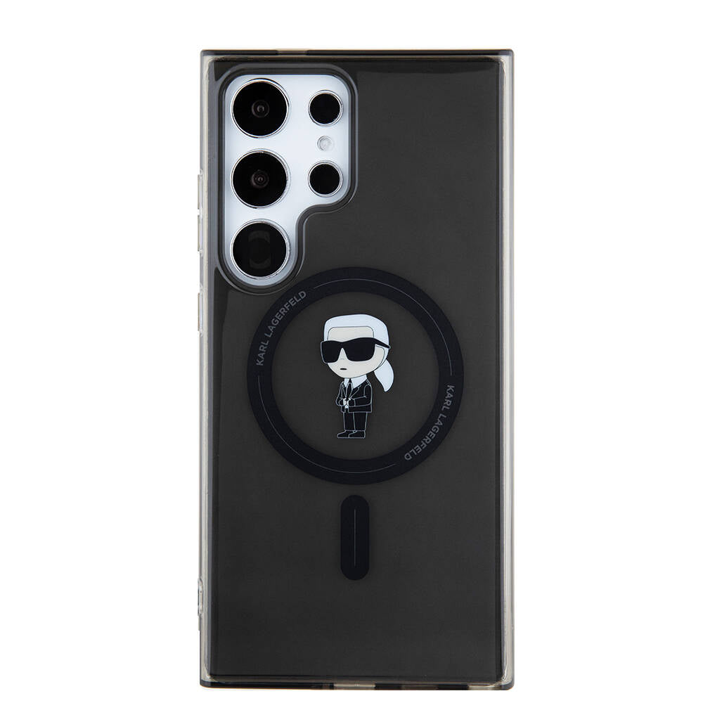 Galaxy S24 Ultra Kılıf Karl Lagerfeld Orjinal Lisanslı M-safe Şarj Özellikli Karl Head IML Baskılı Kapak Siyah