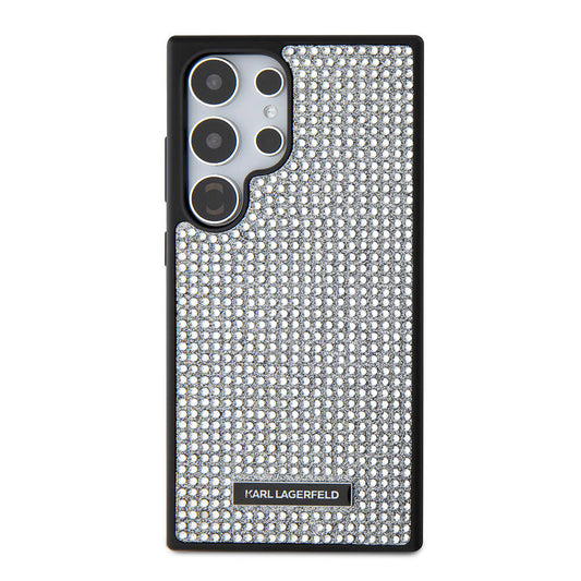 Galaxy S24 Ultra Kılıf Karl Lagerfeld Taşlı Metal Logo Orjinal Lisanslı Kapak Gümüş