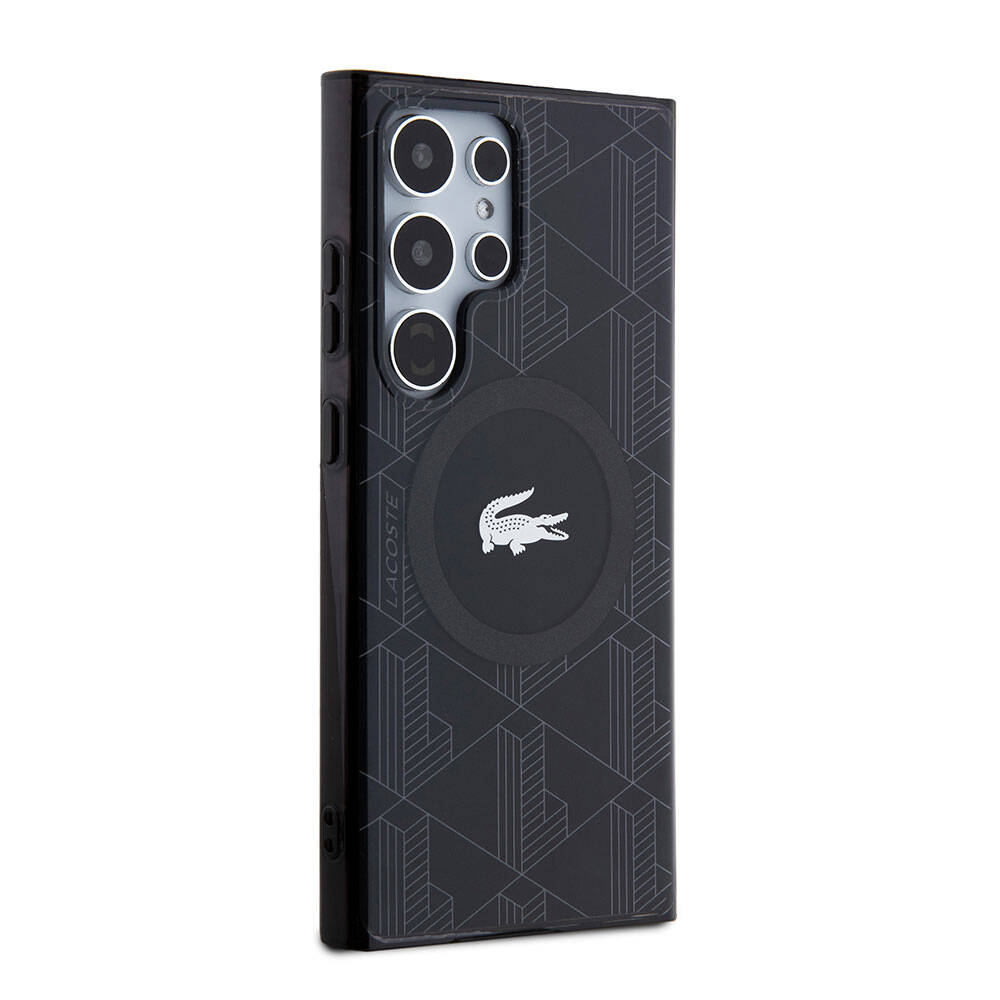 Galaxy S24 Ultra Kılıf Lacoste Orjinal Lisanslı M-safe Şarj Özellikli Çift Katmanlı Timsah Logolu Blend Monogram Kapak Petrol Yeşil