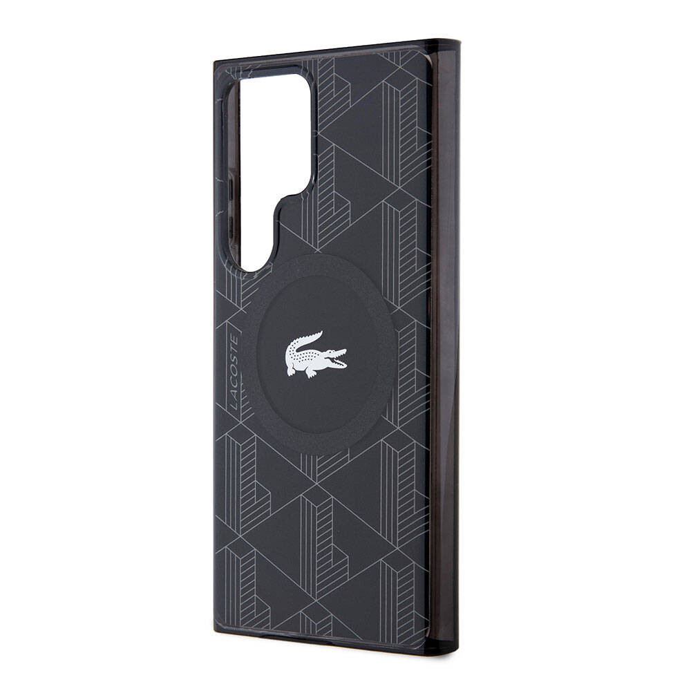 Galaxy S24 Ultra Kılıf Lacoste Orjinal Lisanslı M-safe Şarj Özellikli Çift Katmanlı Timsah Logolu Blend Monogram Kapak Petrol Yeşil