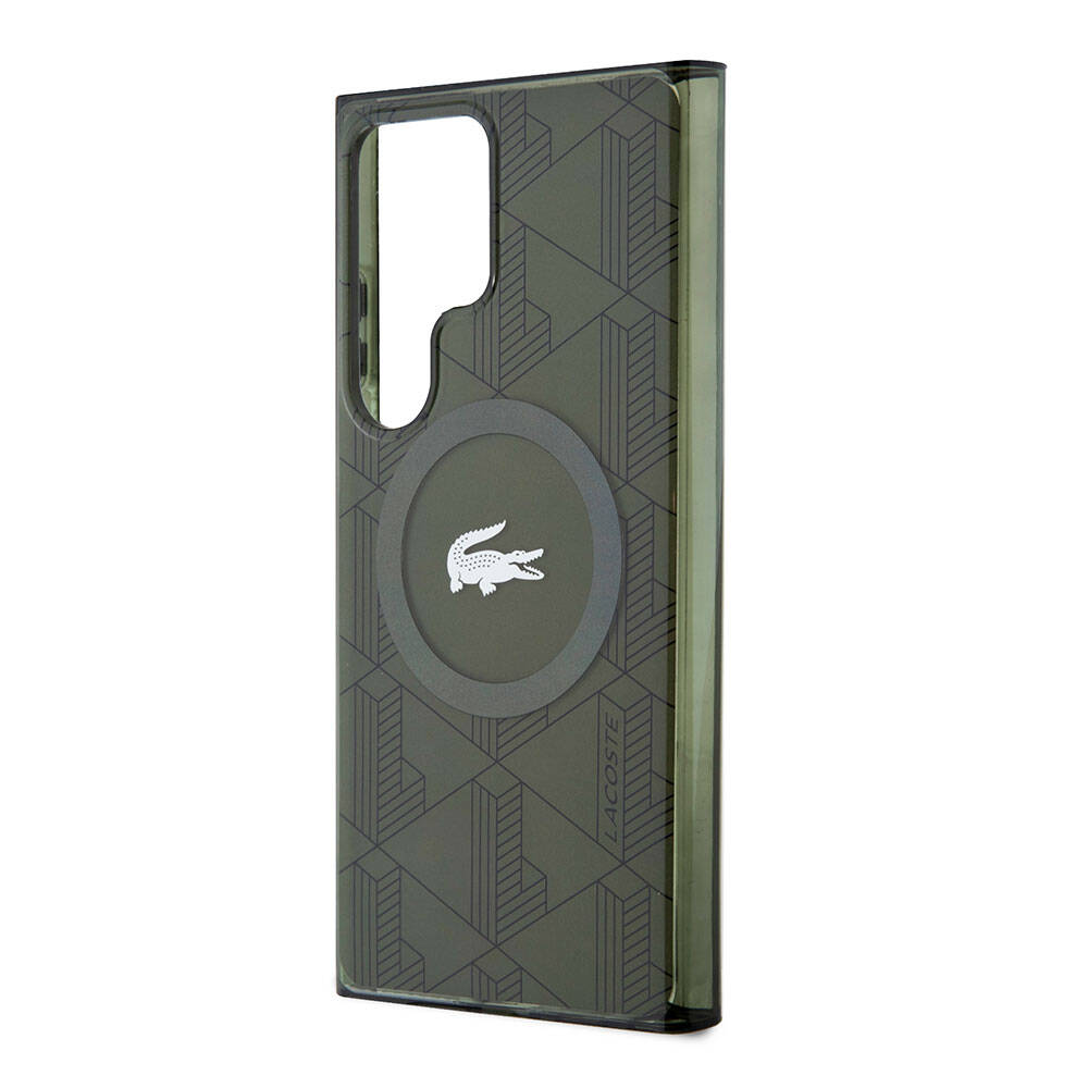 Galaxy S24 Ultra Kılıf Lacoste Orjinal Lisanslı M-safe Şarj Özellikli Çift Katmanlı Timsah Logolu Blend Monogram Kapak Petrol Yeşil