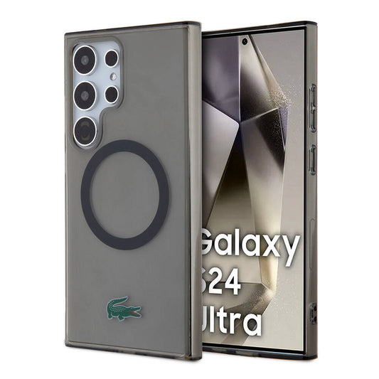 Galaxy S24 Ultra Kılıf Lacoste Orjinal Lisanslı M-safe Şarj Özellikli Transparan Timsah Logo Baskılı Kapak Siyah