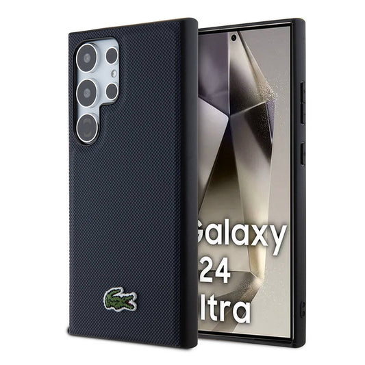 Galaxy S24 Ultra Kılıf Lacoste Orjinal Lisanslı PU Pike Desenli Arka Yüzey İkonik Timsah Dokuma Logolu Kapak Lacivert