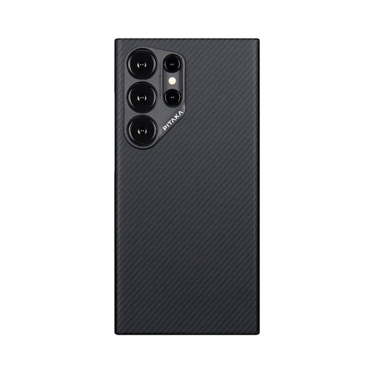 Galaxy S24 Ultra Kılıf M-safe Şarj Özellikli 600D Aramid Fiber Pitaka Ultra-Slim Classic Serisi Black-Grey Twill Kapak
