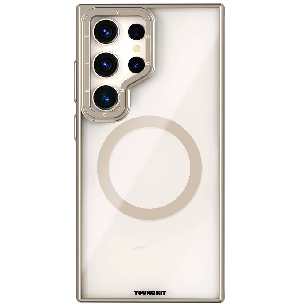 Galaxy S24 Ultra Kılıf M-safe Şarj Özellikli Sararma Önleyici Youngkit Crystal Grid Kapak Gold
