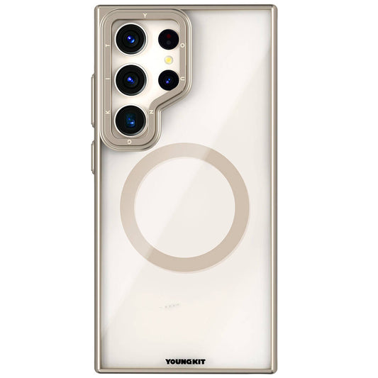 Galaxy S24 Ultra Kılıf M-safe Şarj Özellikli Sararma Önleyici Youngkit Crystal Grid Kapak Gold