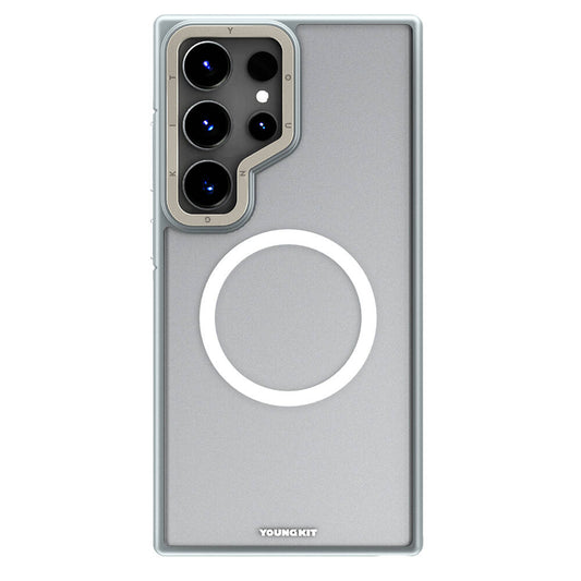 Galaxy S24 Ultra Kılıf M-safe Şarj Özellikli Youngkit Rock Sand Serisi Kapak Gri