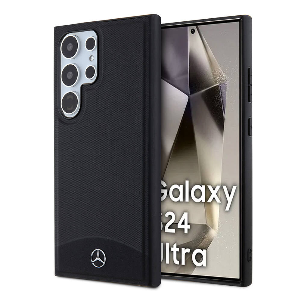Galaxy S24 Ultra Kılıf Mercedes Benz Orjinal Lisanslı M-safe Şarj Özellikli Deri Dokumalı Sade Kapak Siyah