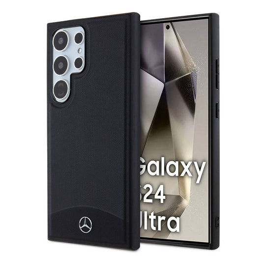 Galaxy S24 Ultra Kılıf Mercedes Benz Orjinal Lisanslı M-safe Şarj Özellikli Deri Dokumalı Sade Kapak Siyah
