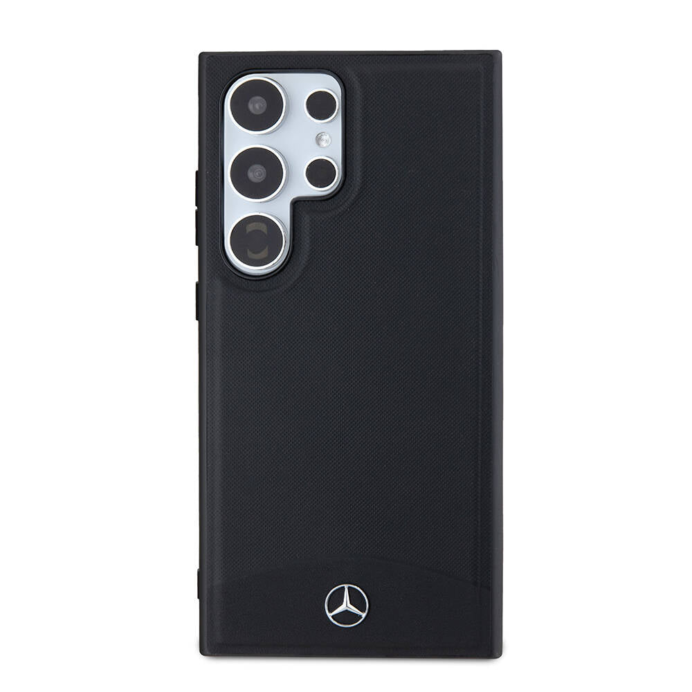 Galaxy S24 Ultra Kılıf Mercedes Benz Orjinal Lisanslı M-safe Şarj Özellikli Deri Dokumalı Sade Kapak Siyah