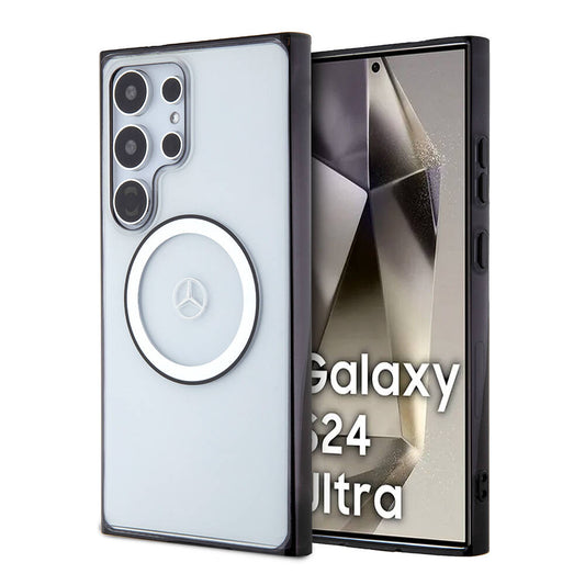 Galaxy S24 Ultra Kılıf Mercedes Benz Orjinal Lisanslı M-safe Şarj Özellikli PC TPU Transparan Black Ring Kapak Renksiz