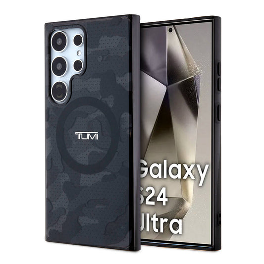 Galaxy S24 Ultra Kılıf TUMI Orjinal Lisanslı M-safe Şarj Özellikli Buzlanmış Saydam Ağ Kamuflajı Desenli Kapak Gri