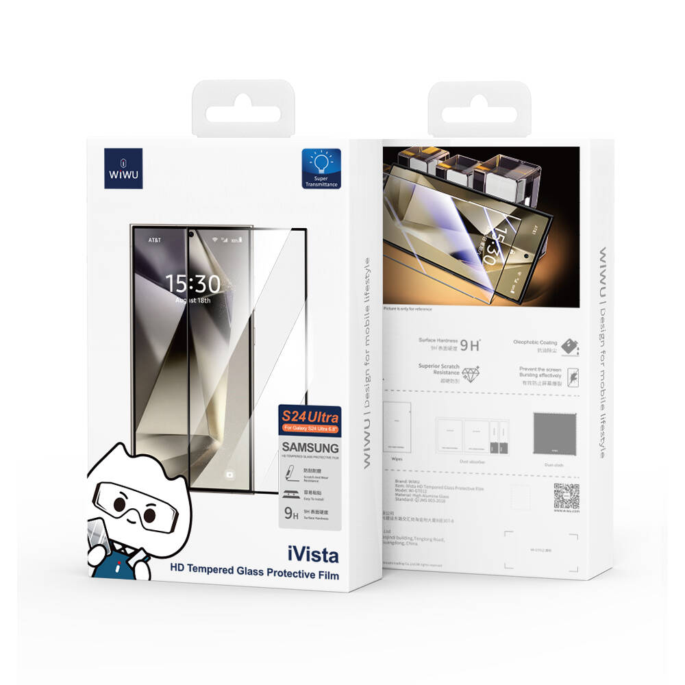 Galaxy S24 Ultra Wiwu Wi-GT012 iVista Darbeye Karşı Dayanıklı HD Temperli Cam Ekran Koruyucu Siyah
