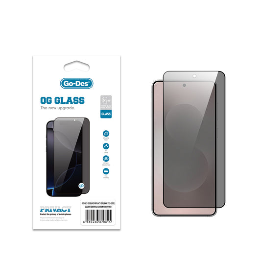 Galaxy S25 Edge Go Des OG Glass Privacy Antistatik Temperli Cam Ekran Koruyucu Siyah