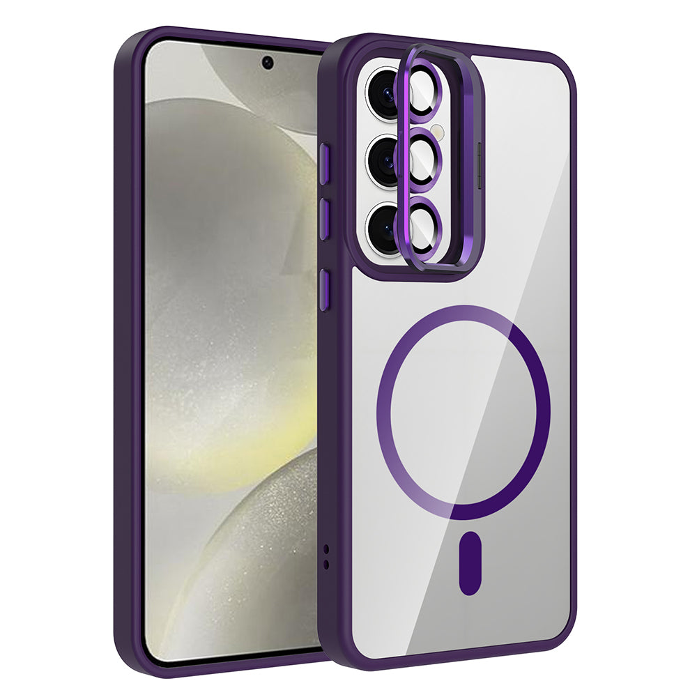 Galaxy S25 FE Kılıf Standlı ve Kamera Lens Hediyeli M-Safe Şarj Özellikli Zore Etro Kapak